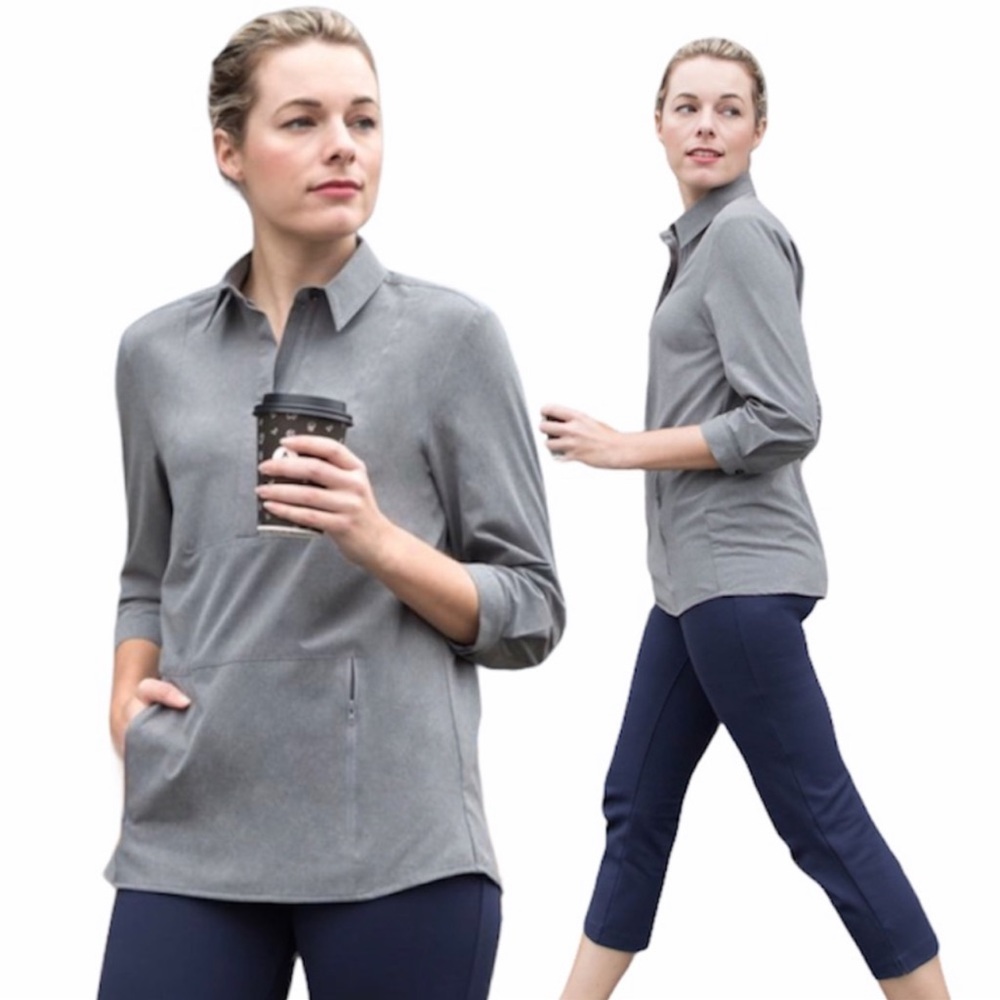 Betabrand Gray Sunrise  to Sunset Travel Shirt XS.